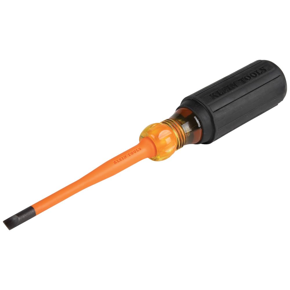 Klein Tools 6924INS 1000V Slim Tip Insulated Screwdriver, Made in USA, Screwdriver with 4-Inch Round Shank, 1/4-Inch Cabinet Tip, Cushion Grip Handle