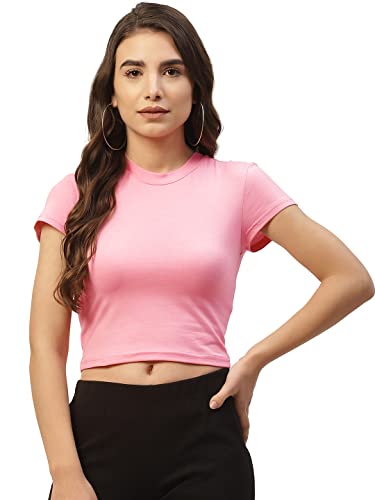 Image of Women Solid Super Soft streachable Cotton Lycra Blended Crop Top (XXL, Baby Pink)