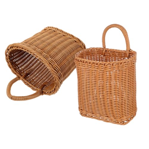 SOLUSTRE 2 Stück Hängekorb Wandkorb Aus Kunststoffgeflecht Braun Klein Hängende Aufbewahrungskörbe Für Garten Balkon Und Pflanzen Geflochtener Pflanzkübel Mit Wandhalterung