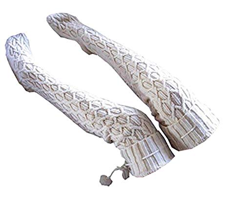 Women's Cable Knit Thigh High Boot Socks Extra Over Knee Long Winter Stockings Leg Warmers (Beige, ONE SIZE)