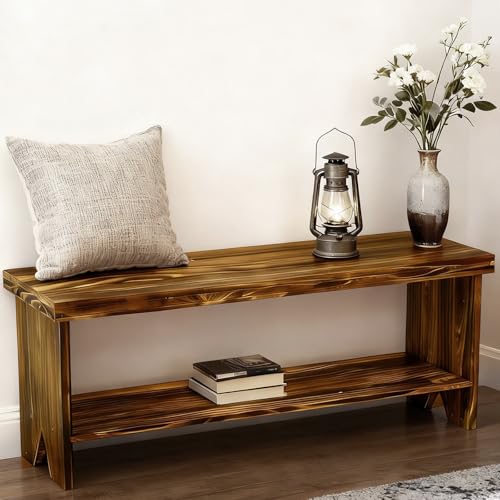 Fridmagfun Entryway Bench with Storage Shelf, 43" Solid Wood Bench - image 1