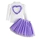 Fnaobai Röcke für Kleinkinder, Babys, Mädchen, Frühling, Herbst, Kinderkleidung, Liebe, Herz, langärmelig, gerippt, gestrickt, Oberteil, Netz-Tutu-Rock-Set, Purpur, 3-4 Jahre