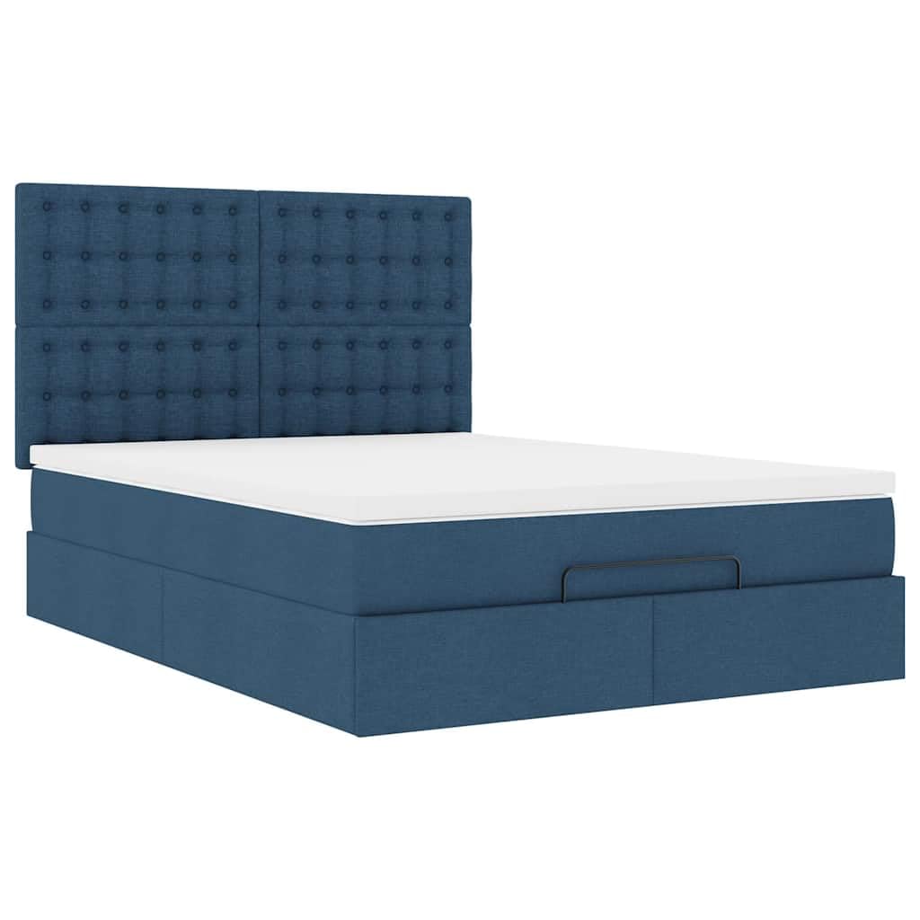 Pouf letto portaoggetti blu 140 x 190 cm con materasso e cuscino, traspirante, meccanismo di sollevamento idraulico, design moderno per camera da letto e sala ospiti
