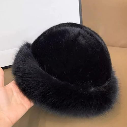 Gorro peludo de invierno beige para mujer miniatura 2