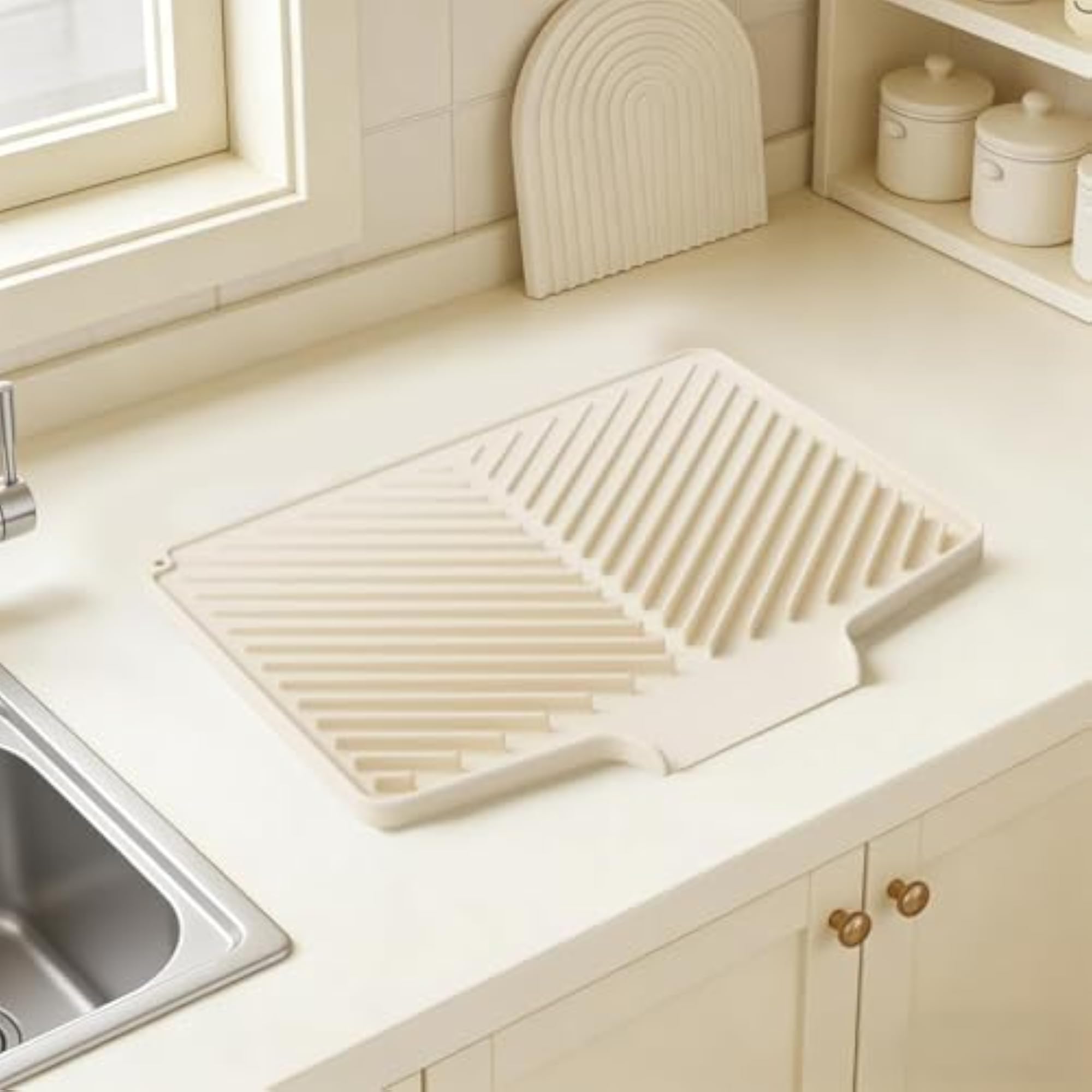 Silicone Kitchen Drying Mat for Utensils, Beige