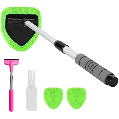 X XINDELL Car Window Cleaner – 24Inch Windshield Cleaning Tool with Spray Bottle, Microfiber Bonnets – Extendable Car Washer Kit with Long Soft Sponge Handle Cover
