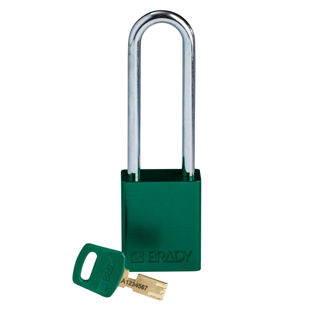 Brady SafeKey Lockout Padlock Aluminum Green 3.0" Steel Shkl Keyed Different