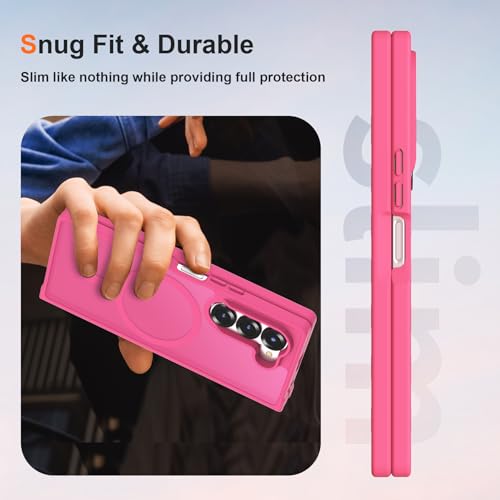 Image of ORETECH Magnetic Case Compatible with Samsung Galaxy Z Fold 6 Case, Translucent Back Non-Slip Hard PC Shockproof Bumper Protective Phone Case Cover for Samsung Z Fold 6 - Hot Pink | Translucent Back Non-Slip Hard PC Shockproof Bumper Protective Phone Cover