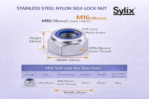Image of SYLIX M16 Thread Stainless Steel Nylon Self-Lock Nut (pack of 10pcs)