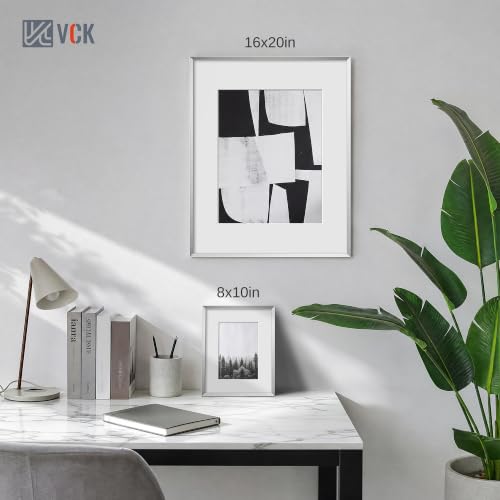 Image of VCK 16x20 Picture Frame Silver 3-Pack, Minimalist Metal Frames with Tempered Glass,Display Photo 11x14 with Mat or 20x16 Without, Modern Decor for Home, Office, Studio, Wall Hanging