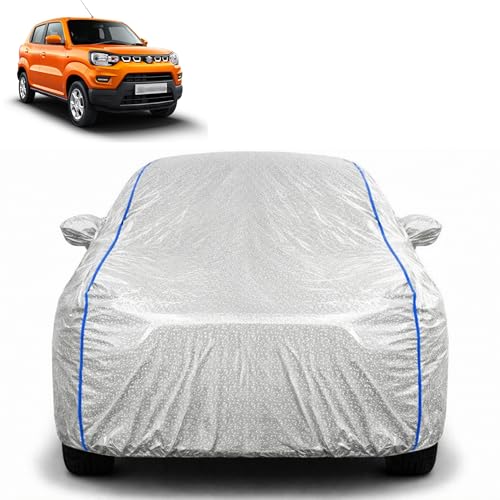 Image of Waterproof Car Cover for Maruti Suzuki S-Presso | All Weather Protection | UV Resistant & Dustproof | Soft Cotton Lining to Prevent Scratches | Triple Stitched with Mirror Pockets & Elastic Hem
