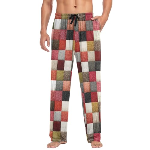 AIXIWAWA Mens Pajama Pants Sleep Lounge Wear Bottoms with Pockets Drawstring Colorful Checkered Print S3