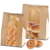 OT-NVWOZR 60 Stück Brottüten Papier, Braune Papiertüten kleine mit Fenster Lebensmittelechte Butterbrottüten, Kraftpapiertüten für Hausgemachtes Brot Süßigkeiten Geschenke(35x21cm,33x 16cm)