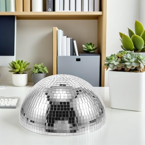 Bola espejada semiesférica plateada de 25 cm para decoración de bodas y fiestas, material vidrio y espuma, estilo retro, centro de mesa con instalación fácil miniatura 5