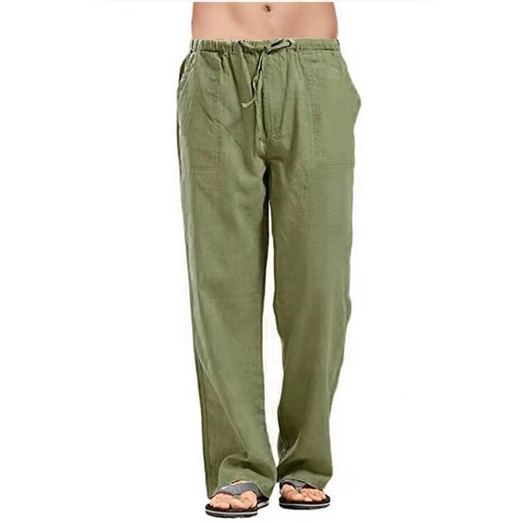 HIFI7 Pantalones Lino Hombre Pantalones Cómodos Hombre Ligeros (FR/ES, Letras, 3XL, Regular, Regular, 1, Verde)