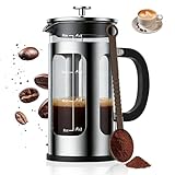 MOYAC French Press Coffee Maker 34oz, Heat Resistant Thickened Glass Stainless Steel Brewer, No Plastic Touching Cafe, 4-Level Filtration, Cold Brew Cafe/Tea Pot for Kitchen Camping Travel, Gifts, Bar