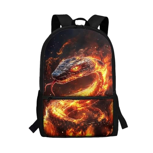 Showudesigns Fire Snake Backpack for School Boys 8-9 10-12 School Bags Middle High Bookbag Back Packs with Front Pocket Students Schoolbag Back To School Daycare Daypack Satchel