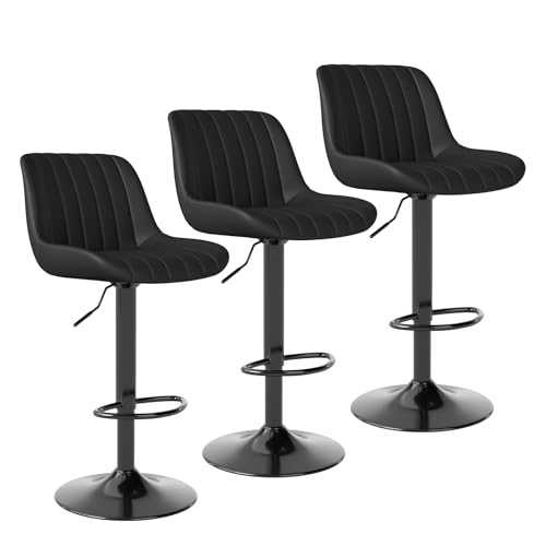 Youhauchair Tabouret Bar, Tabouret de Bar Lot de 3, Chaise de Bar Pivotants avec Dossier, Tabourets de Bar Réglable en Cuir PU, Chaise Haute Bar Moderne, Noir