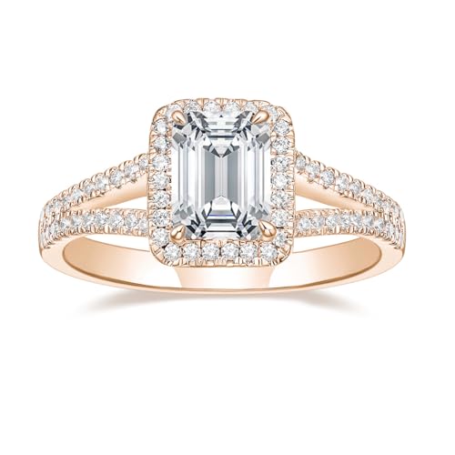 Mameloly 2CT Engagement Rings for Women Emerald Cut Cubic Zirconia Wedding Band Curved Halo Promise Rings for Her Size 4-11
