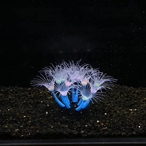 Image of Lpraer 4 Pack Glow Aquarium Decorations Kelp Lotus Anemone Sun Flower Simulation Glow Plant Glowing Effect Silicone for Fish Tank Decorations