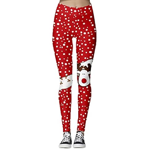 Konluesr Christmas Costume Leggings Women Xmas Pants High Waist Yoga Pants Stretchy Workout Running Tights Cover