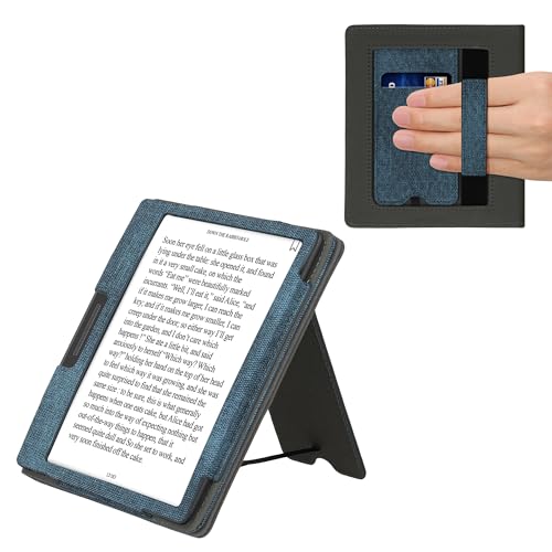 kwmobile Cover Compatible with Onyx Boox Leaf 2 Cover - Faux Leather/Suede Case with Stand - Dark Blue/Dark Grey