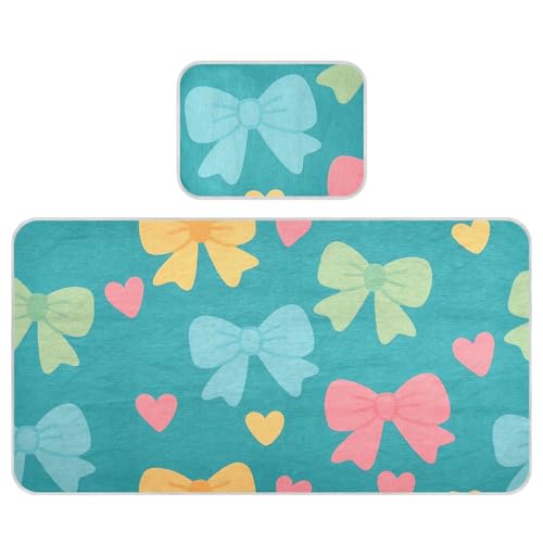 Bolaz Summer Sleeping Bed Pad, Bow Heart Pattern Cooling Mattress Set Breathable Bed Mat Ice Silk Mat + Pillow Cover for Toddler Boys Girls