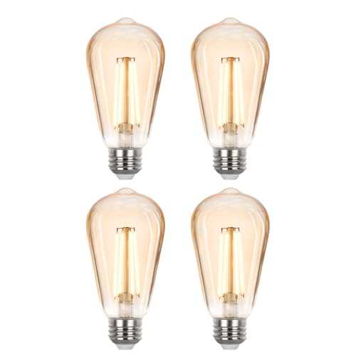 Sigalux Vintage LED Edison Bulbs 40 watt Equivalent Dimmable E26 Light Bulb 2700K Soft Warm White Amber Glass ST58 Vintage Bulb 90+CRI 4.5W 400LM E26 Base 4 Pack