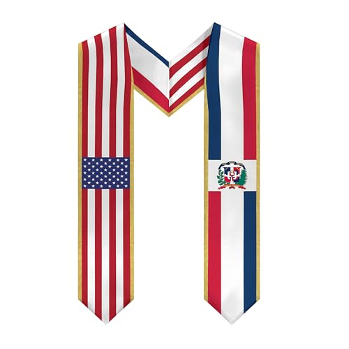 Dominican Graduation Sash Stole Class of 2025 – Dominicans and American Flag Print Commencement Sash, V-Shape High School & College Graduates National Stole, Pride Accessory Gift for Graduation Day