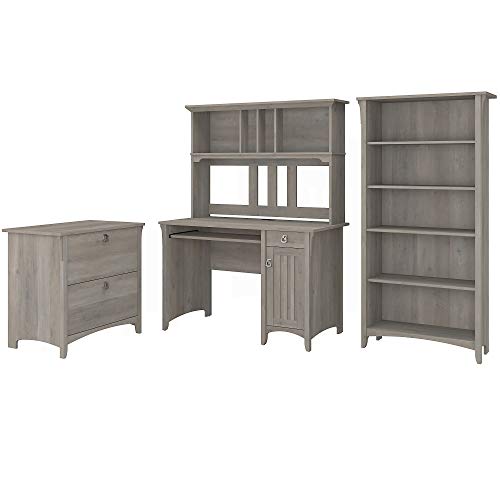 Bush Furniture Salinas Mission Desk with Hutch, Lateral File Cabinet and 5 Shelf Bookcase, Driftwood Gray
