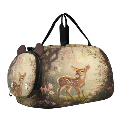 Flowers Beige Kids Travel Duffel Bag for Boys Girls Overnight Weekend Tote Bag with Shoes Compartment for Trip Beach Gym