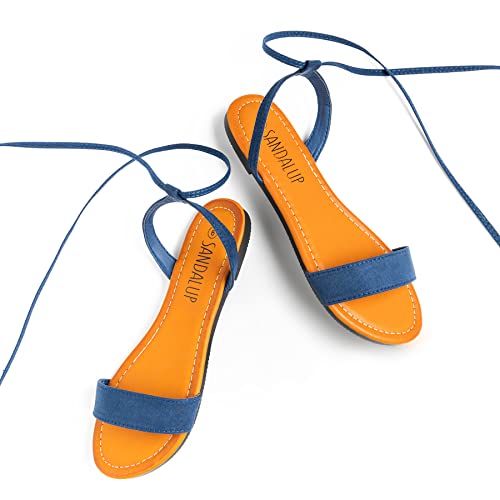 SANDALUP Womens Sandals Dressy Strappy Summer Cute Tie Up Ankle Strap flat sandals for women3