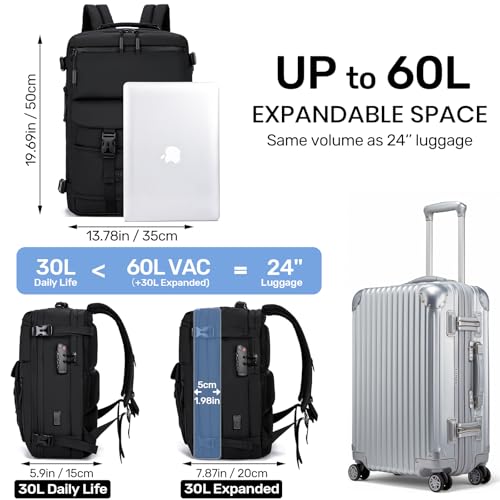 Travel Backpack for Women Men, Airline Certified Travel Backpack, Vacuum Backpack with USB Ports and Electric Pumps, Anti-Theft Waterproof 18 Inch Laptop Backpack4