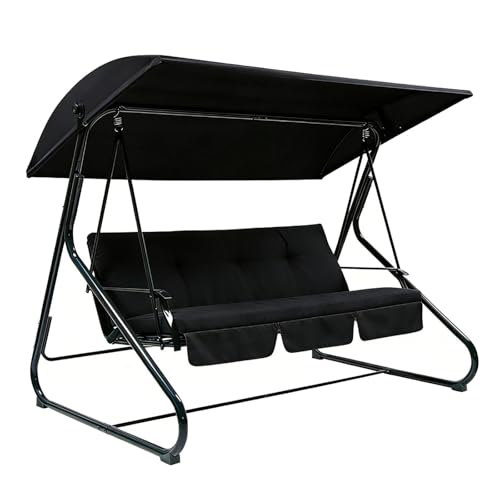 Hollywoodschaukel Dachbezug 190x120cm - Dach für hollywoodschaukel 3 Sitzer - Wetterbeständig Sonnendach für Gartenschaukel Garten-Schaukel Dachplane Ersatzdach für Hängebank Schaukel (Schwarz)