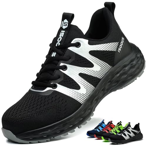 Safety Trainers Men Womens Lightweight Steel Toe Cap Trainers Non Slip Safety Shoes Breathable Work Shoes Comfortable Black 4 UK