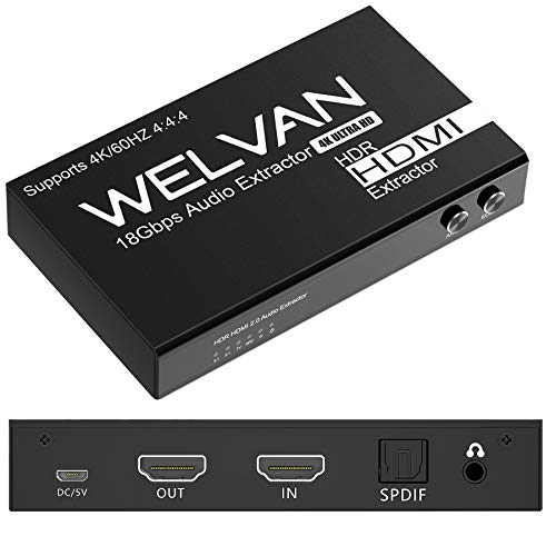 1x1 HDMI Audio Extractor 2.0 HDMI to HDMI + Optical Toslink SPDIF + 3.5mm AUX Stereo Audio HDMI Audio Splitter Converter Adapter Support HDR 4K@60Hz HDCP2.2 Full HD 1080P 3D