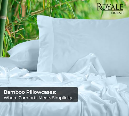 Image of Royale Linen Cooling Pillow Cases Standard Size Set of 2-100% Rayon Derived from Bamboo Cooling Pillowcase for Hot Sleepers - Soft & Silky Pillow Covers with Envelope Closure (Lake Blue 20x26 Inch)