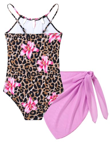 Image of Girls Swimsuit One-Piece Bathing Suit with Mesh Cover Ups Adjustable Straps Cut Out Swimwear Size 7-16