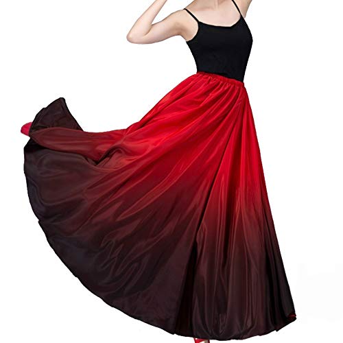 Women Stain Silk Long Swing Skirt Spain Bull Belly Dance Circle Skirt Modern Dress for Tango Ballroom Dance Practice