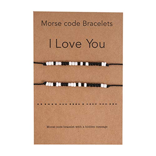 Winwinfly je t'aime Morse Code Bracelet Couples Bracelets assortis pour lui et son petit ami et sa petite amie mère et fille ensemble de 2 bracelets Cover