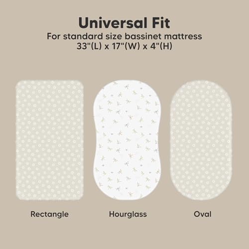 Image of 2-Pack Organic Bassinet Sheets for Girls, Boys - 100% Cotton Bassinet Mattress Sheets Compatible with Halo Bassinest Swivel Sleeper, Graco, Baby Delight, Chicco, Unisex Fitted Bassinet Sheets (Meadow)