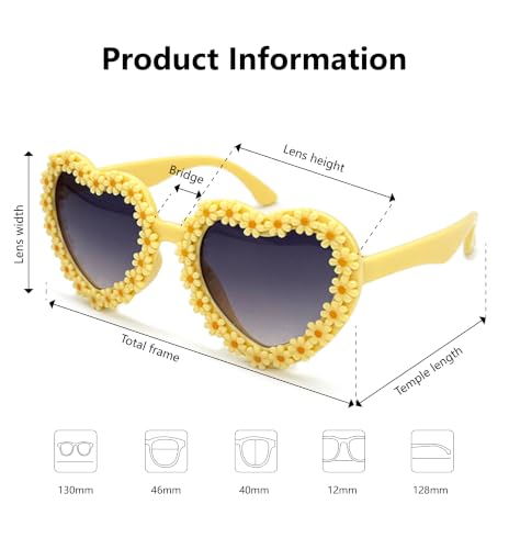 Image of Kids Heart Shaped Valentines Day Cute Flower Sunglasses for Toddler Girls Age 3-10 Outdoor Beach Eyewear UV400