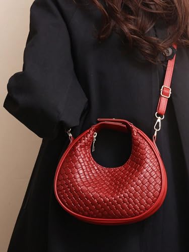 Women's Small Handbag Retro Crossbody Bag Weave Crescent Bag2