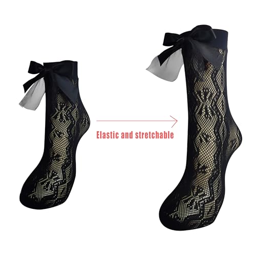 Image of Women's Lace Socks Ankle Socks Bow Short Socks Mesh Crew Socks High Elastane Knee High Stockings for Women Girls