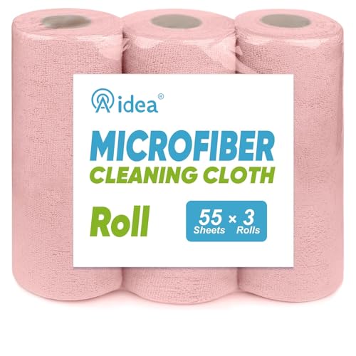 Image of AIDEA Microfiber Cleaning Cloth 165 Sheets 3 Roll, Pink Towels 11x9 inch