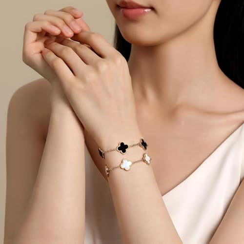 18K gold-plated four-leaf clover lucky bracelet, adjustable chain links for women, double-sided lucky bracelet, fashionable jewellery gift, suitable for men and women4