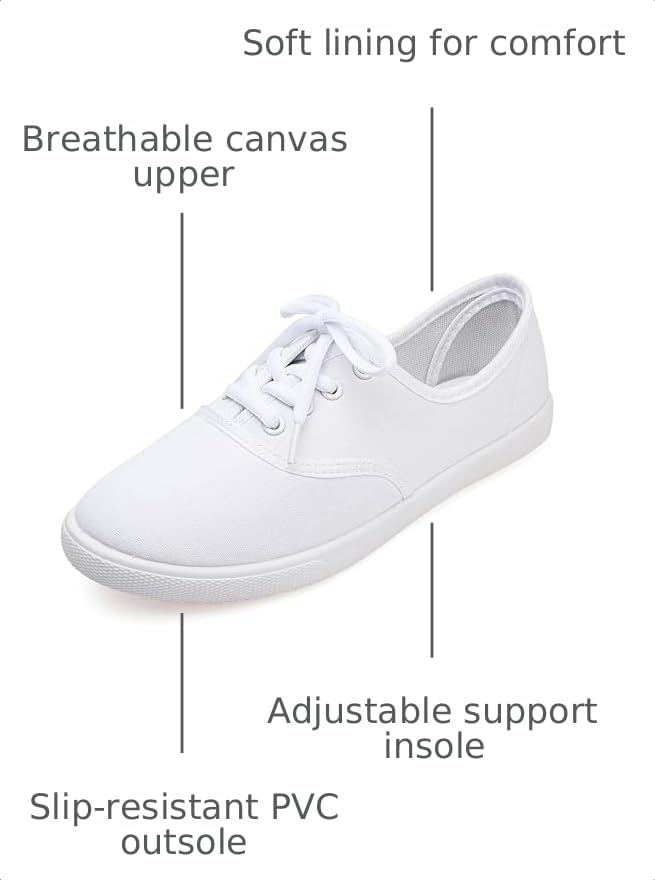 Image of Womens White Canvas Sneakers Lightweight Lace Up Fashion Comfortable Canvas Shoes Low Top Slip On Casual Tennis Walking Shoes Women Footwear