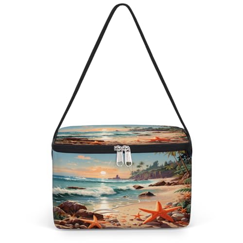 GzLeyigou Beach Starfish Seashell Lunch Bags for Women Men 9 Cans, Hot & Cold Food Delivery Bag Insulated Grocery Bag Insulated Lunch Box Seaside Cooler Bag for Office Work Picnic Beach