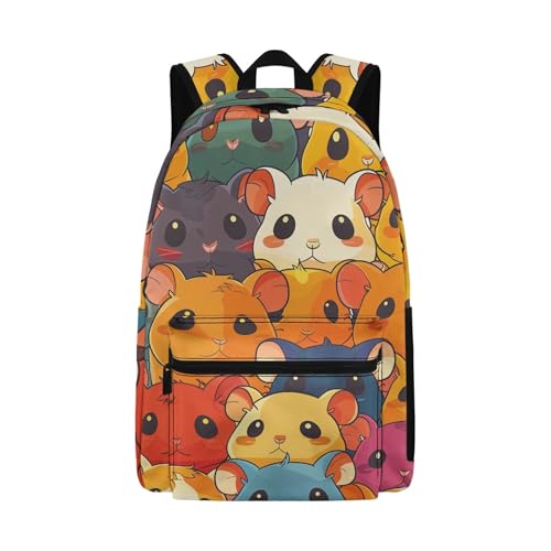 Funny Graphic School Book Bag Funny Hamster Backpacks for Boys Zipper Padded Student Bookbag Kids Soft Lightweight 17 Inch Sturdy School Bag with Outer Pocket