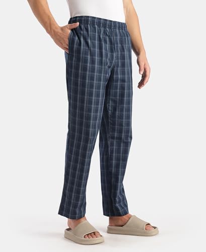 Image of Jockey 9009 Men Super Combed Cotton Woven Fabric Regular Fit Checkered Pyjama with Side Pockets
